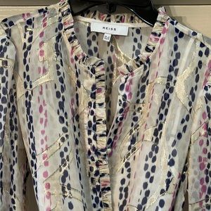 Reiss. Size 2 long sleeve, gold thread cream colored dress! Perfect for spring!